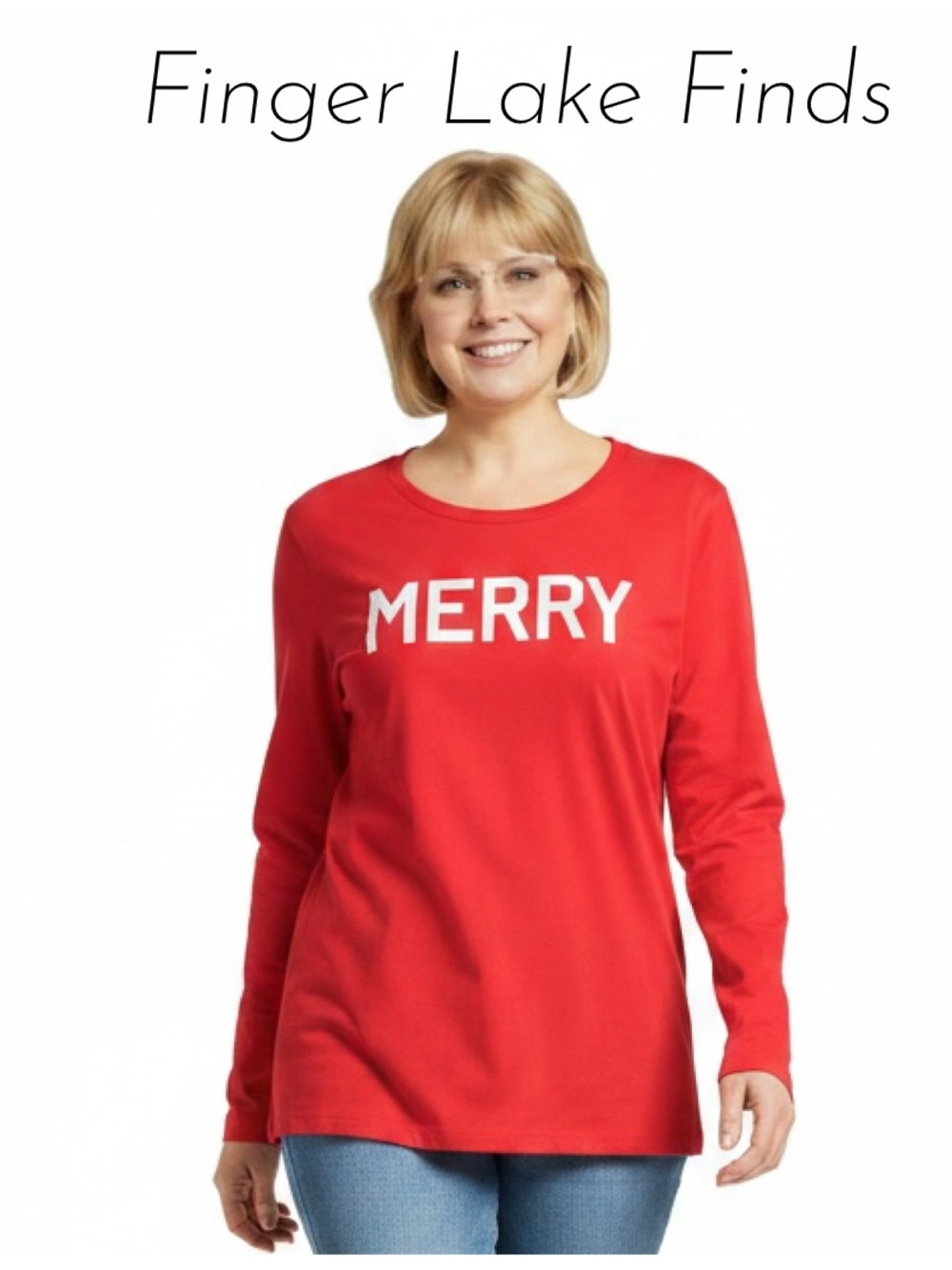 J. Crew Red "MERRY" Long-Sleeve T-Shirt, XL